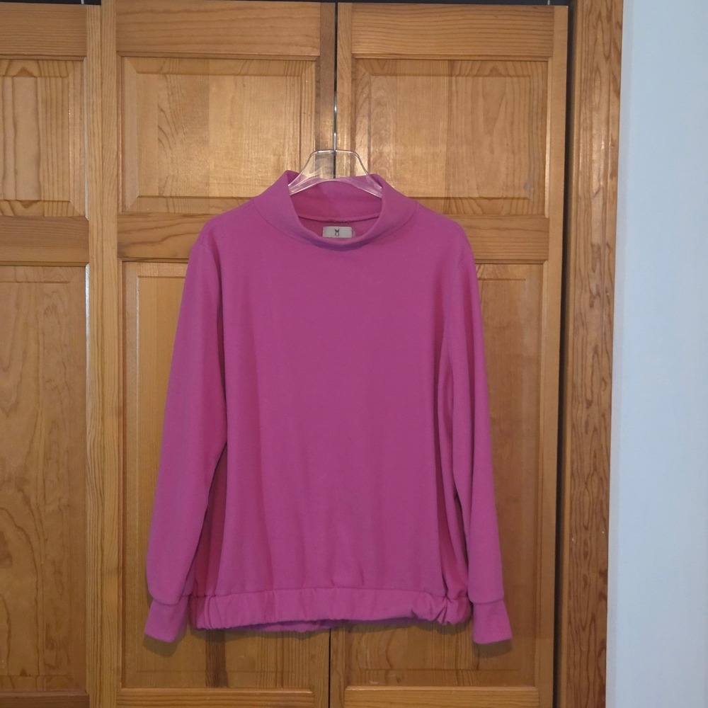 Dudley Stephens Pink Fleece Mock Neck Pullover Sweatshirt XL Elastic Waistband